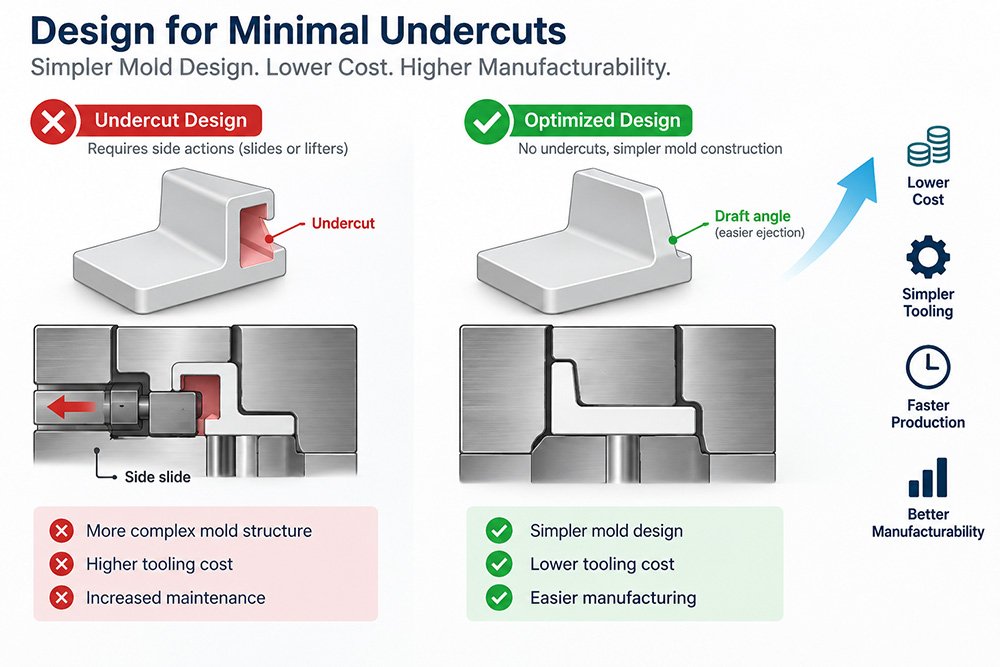 design out undercuts for cost effective injection molding