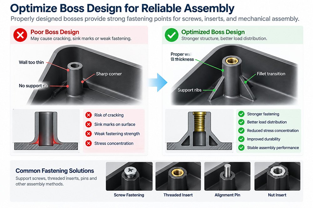 optimize bosses for reliable assembly